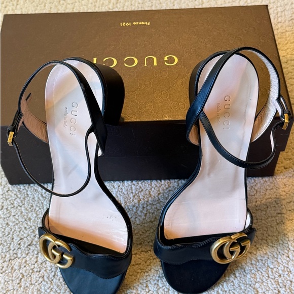 Gucci Black Leather Slingback Heels with Gold Double G - Picture 10 of 12